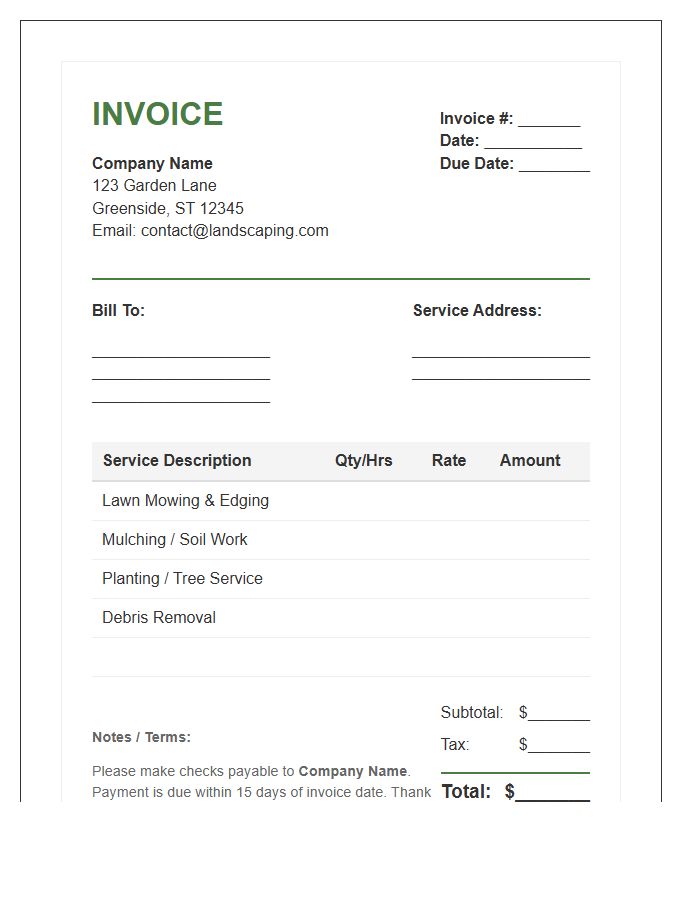 Landscaping Service Invoice Template