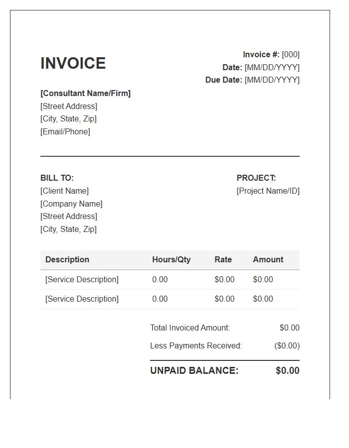Consultant Unpaid Balance Invoice Template
