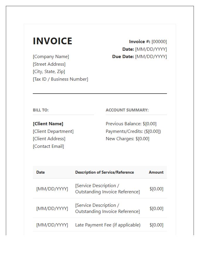 Corporate Outstanding Balance Invoice Template