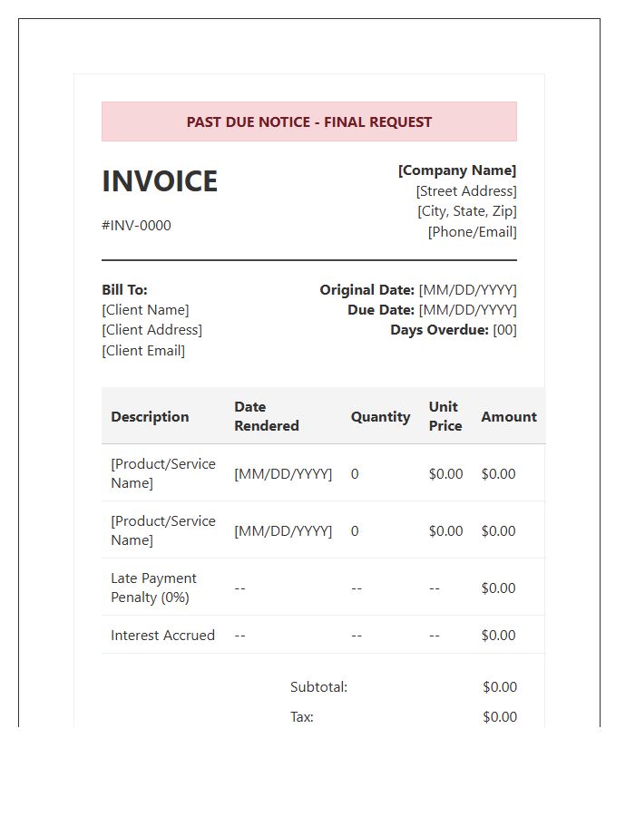 Detailed Delinquent Account Invoice Template