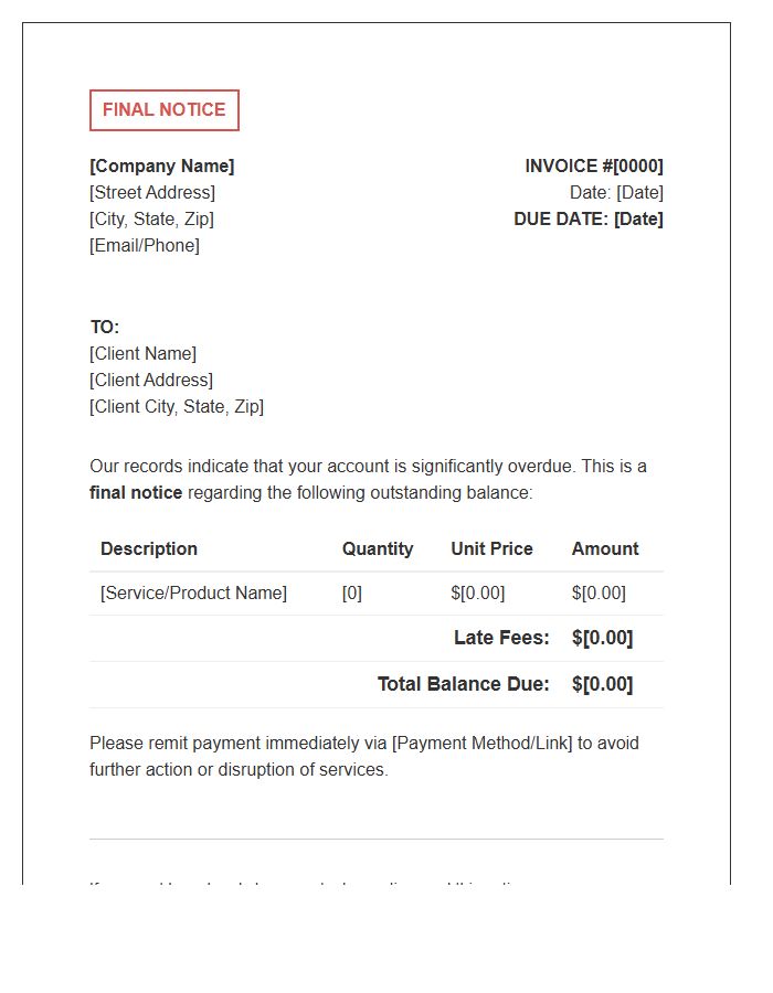 Final Notice Outstanding Invoice Template