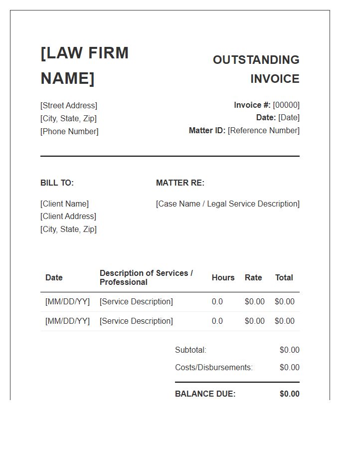 Legal Service Outstanding Invoice Template