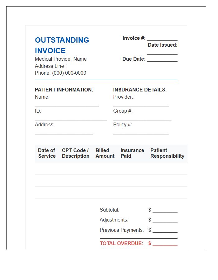 Medical Billing Outstanding Invoice Template