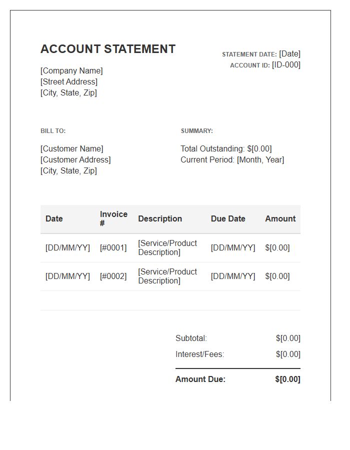 Monthly Statement Outstanding Invoice Template