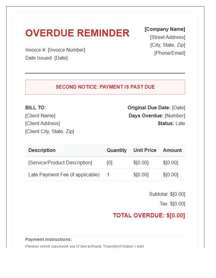 Overdue Payment Reminder Invoice Template