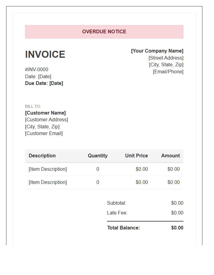 Classic Past Due Invoice Template