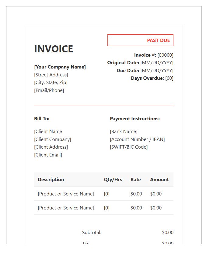 Detailed Delinquent Invoice Template