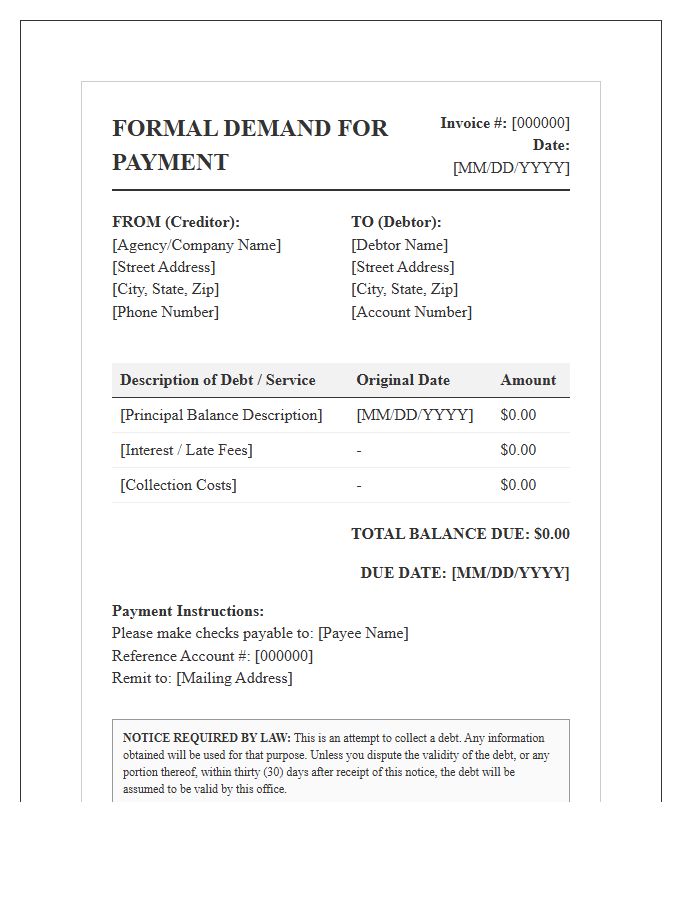 Formal Debt Collection Invoice Template