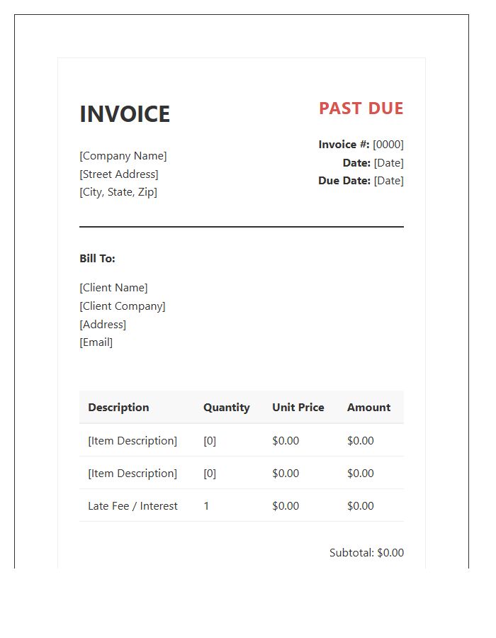 Formal Past Due Invoice Template