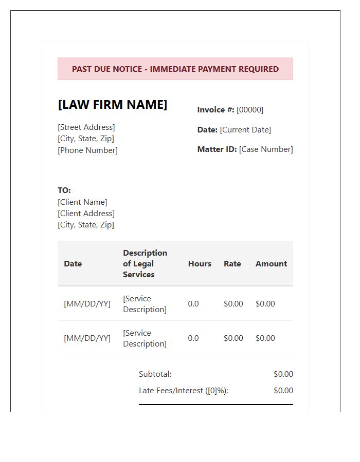 Legal Overdue Billing Invoice Template