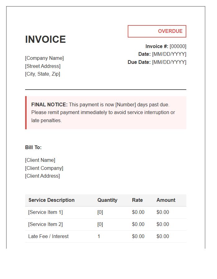 Official Overdue Service Invoice Template