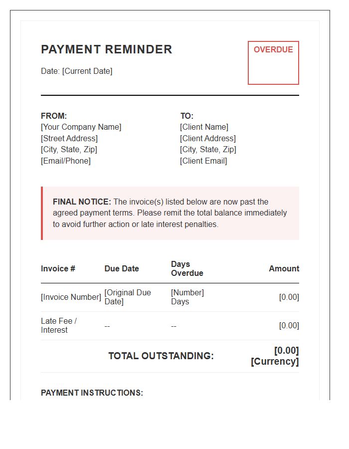 Strict Payment Reminder Invoice Template