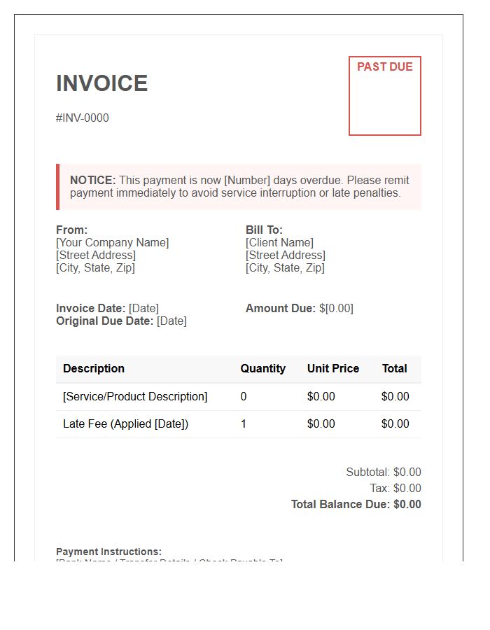 Structured Past Due Invoice Template