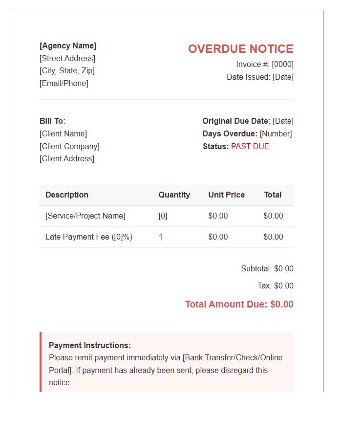 Agency Overdue Payment Invoice Template