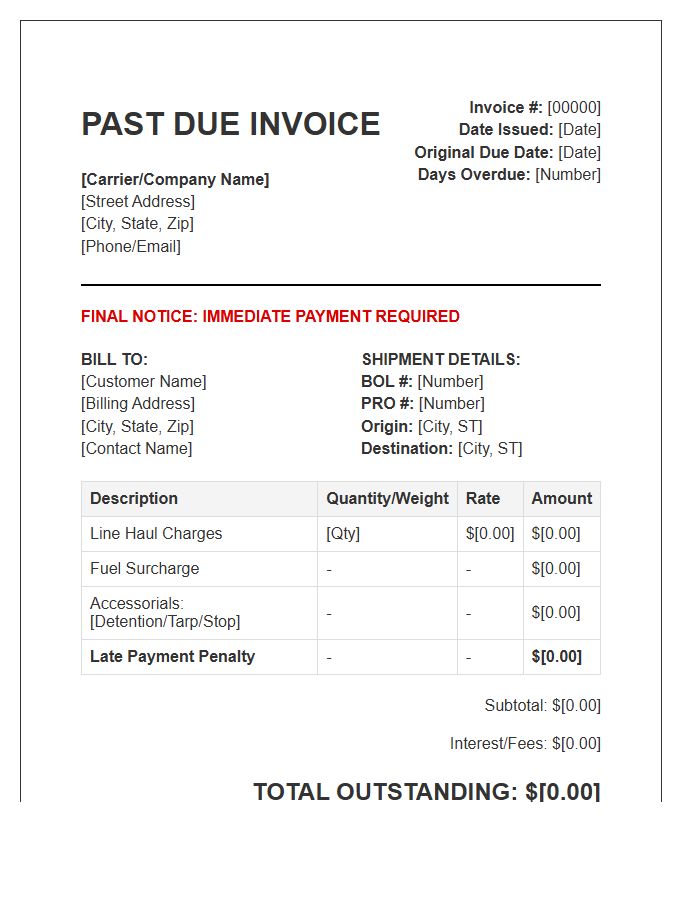 Commercial Freight Overdue Invoice Template