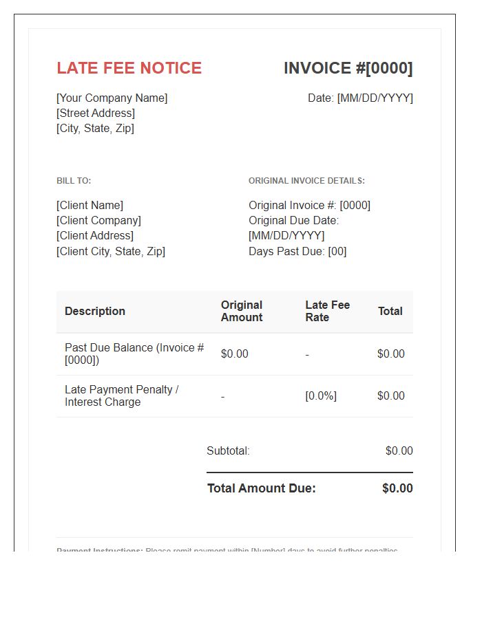 Commercial Late Fee Notice Invoice Template