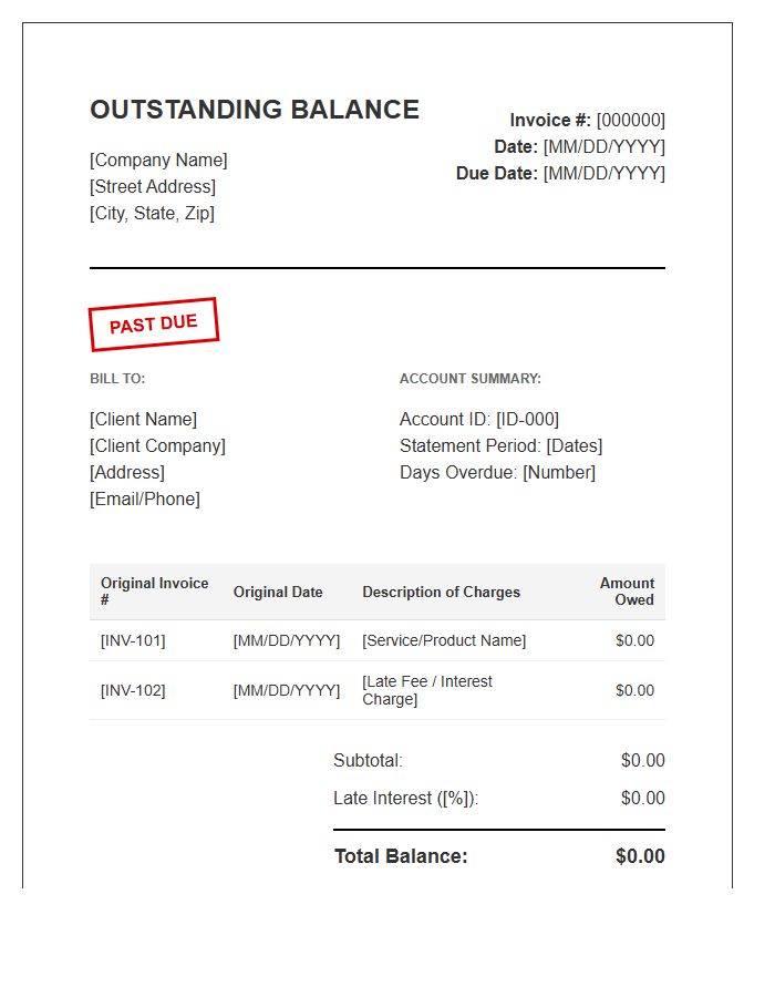 Commercial Outstanding Balance Invoice Template