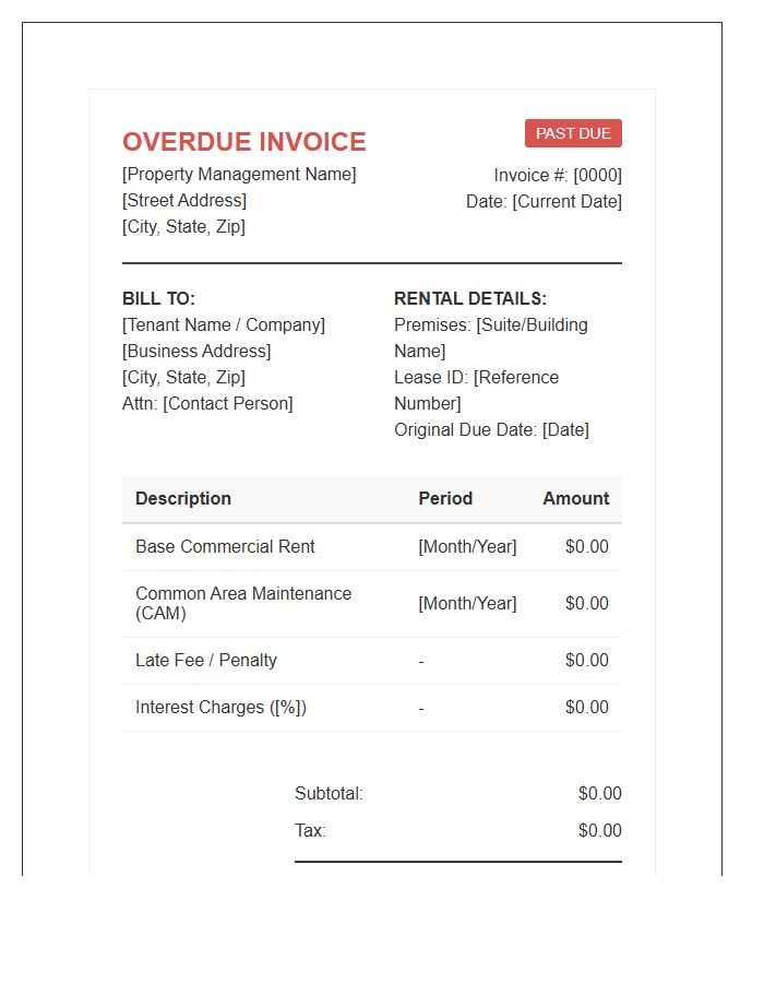 Commercial Rental Overdue Invoice Template