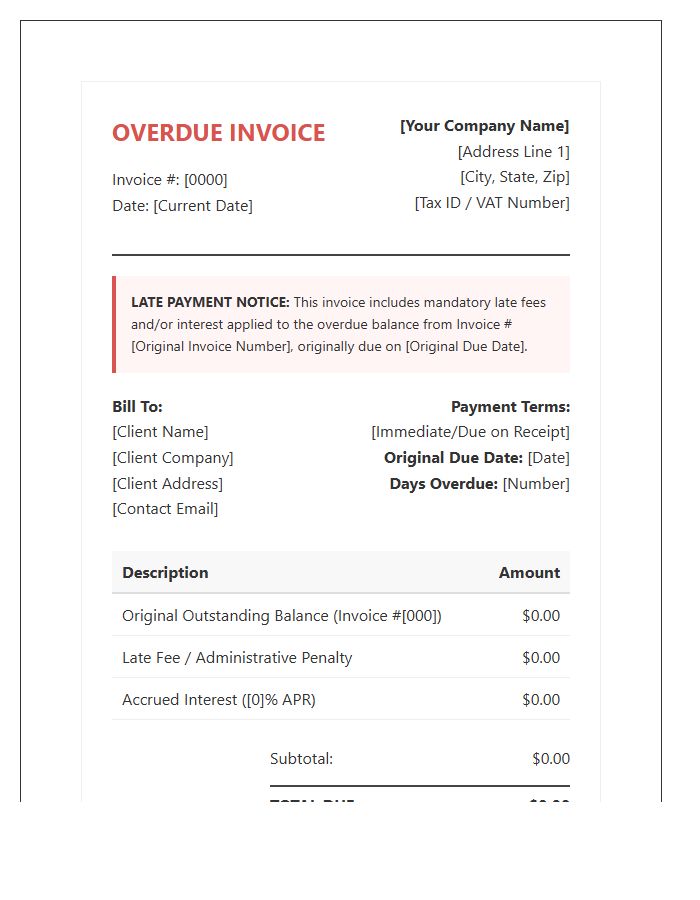 Corporate Late Payment Invoice Template