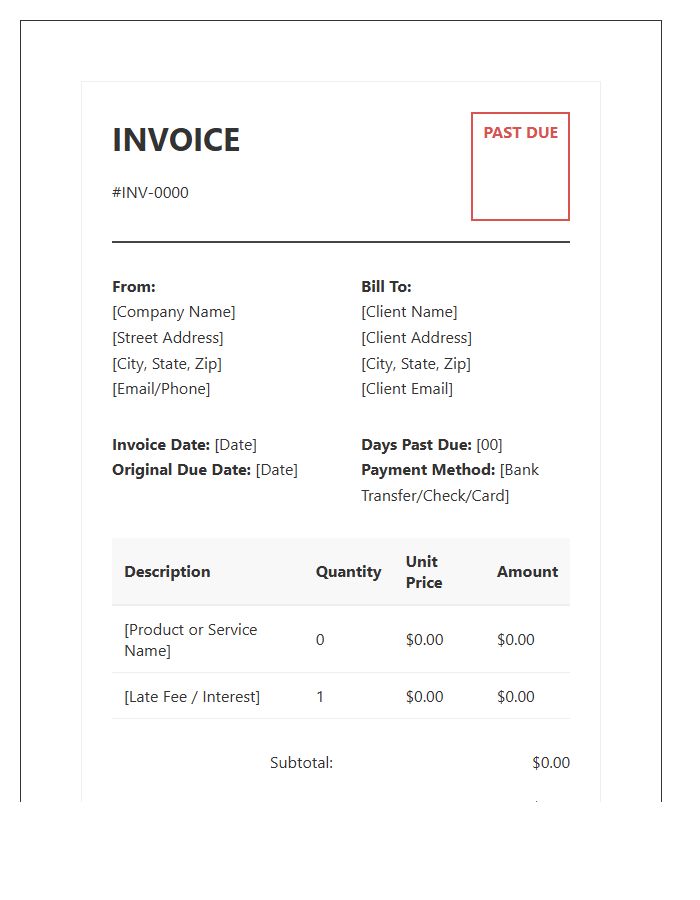 Professional Past Due Invoice Template