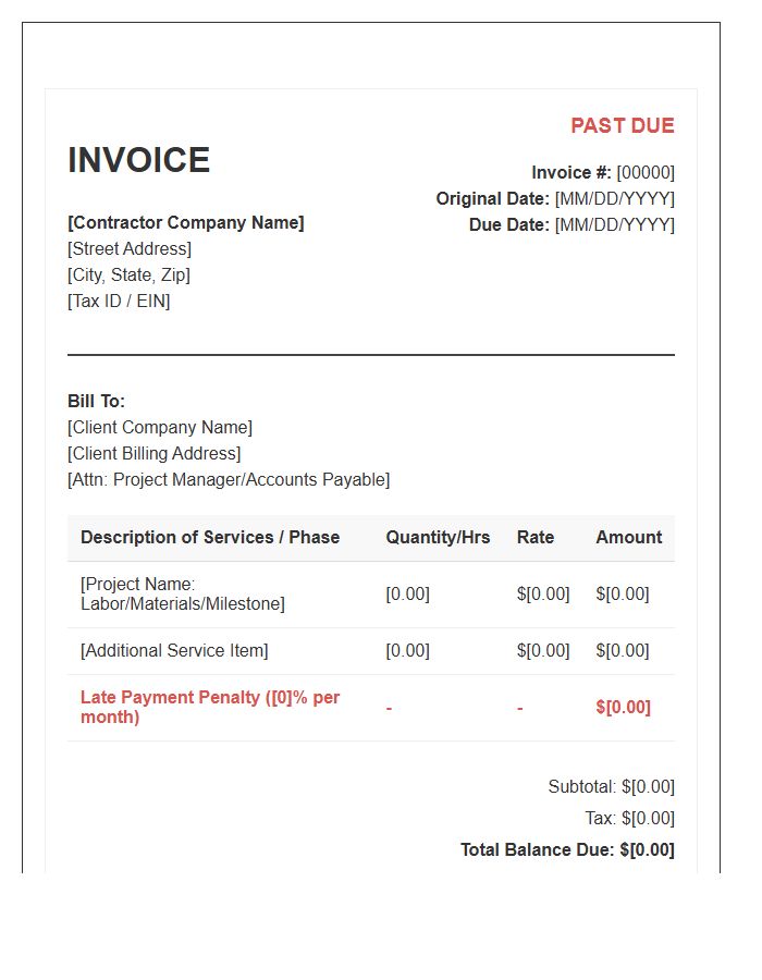 Commercial Contractor Late Invoice Template