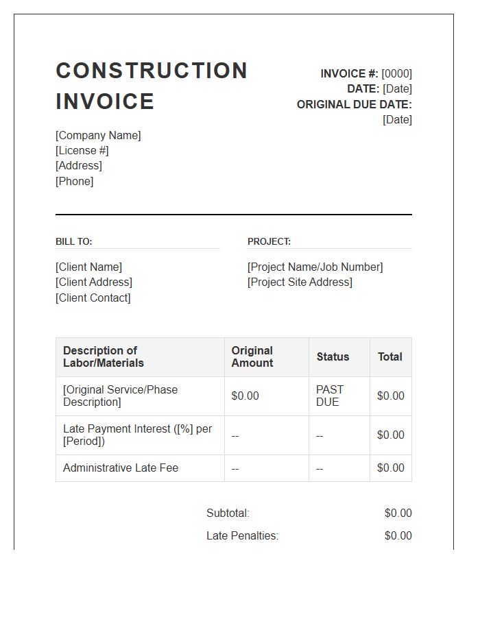 Construction Late Payment Invoice Template