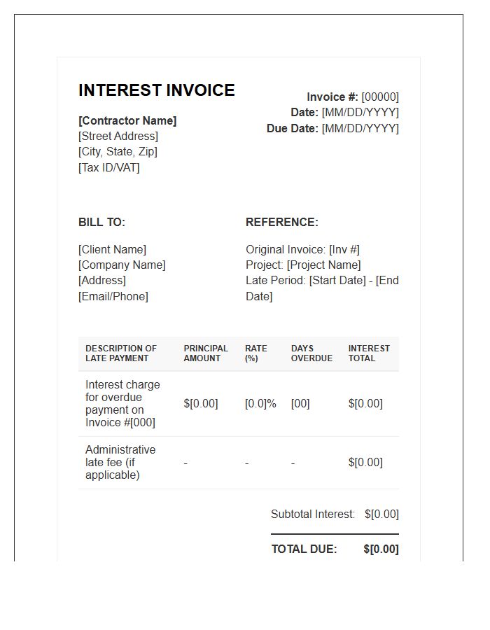 Contractor Interest Charges Invoice Template