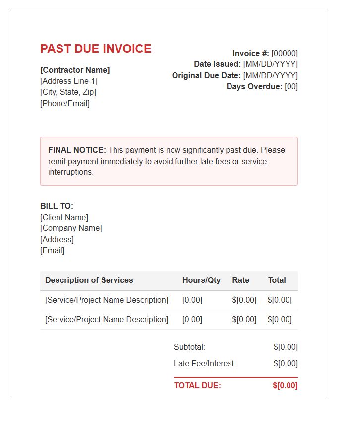 Contractor Past Due Invoice Template