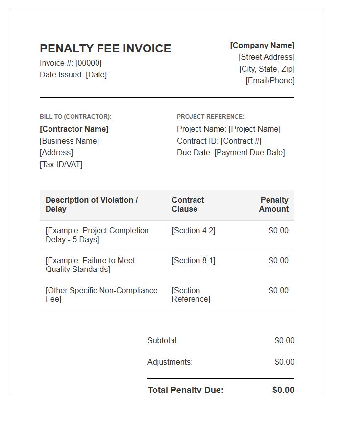 Contractor Penalty Fee Invoice Template