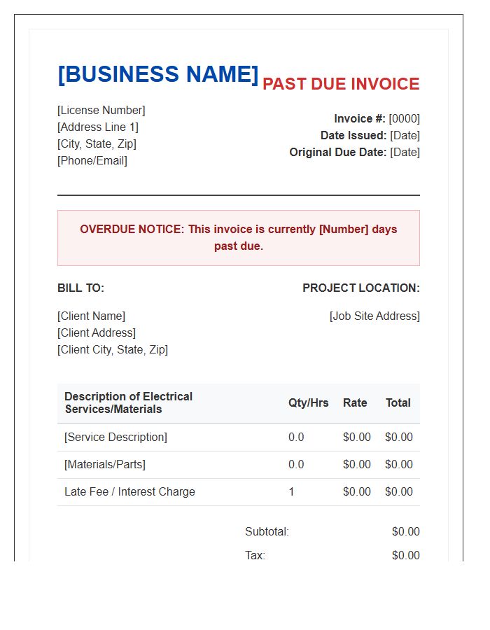 Electrical Contractor Overdue Invoice Template