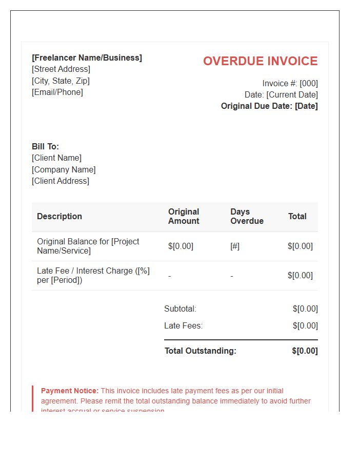 Freelance Contractor Late Payment Invoice Template