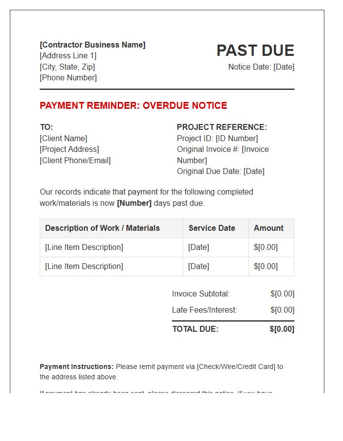 General Contractor Overdue Invoice Template
