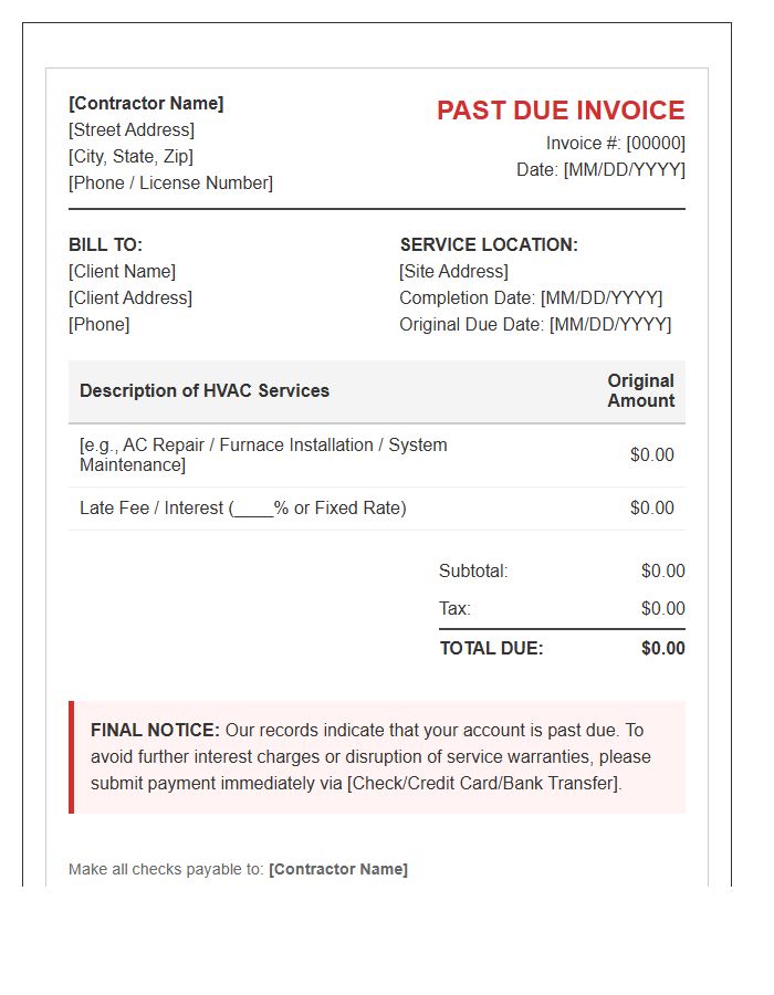 HVAC Contractor Late Payment Invoice Template