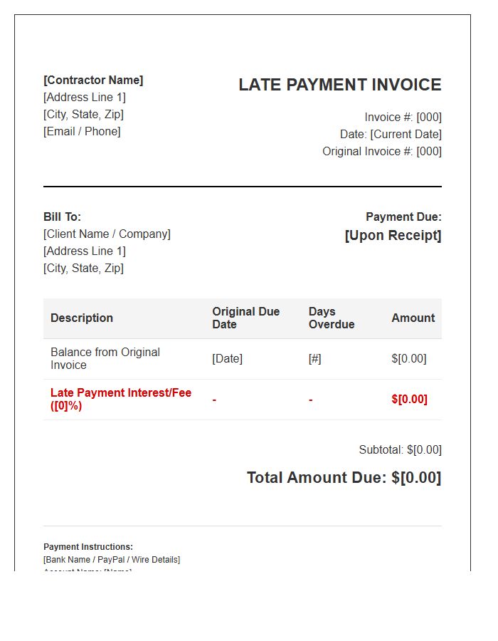 Independent Contractor Late Payment Invoice Template