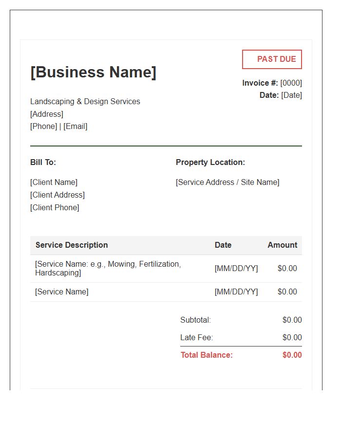 Landscaping Contractor Past Due Invoice Template