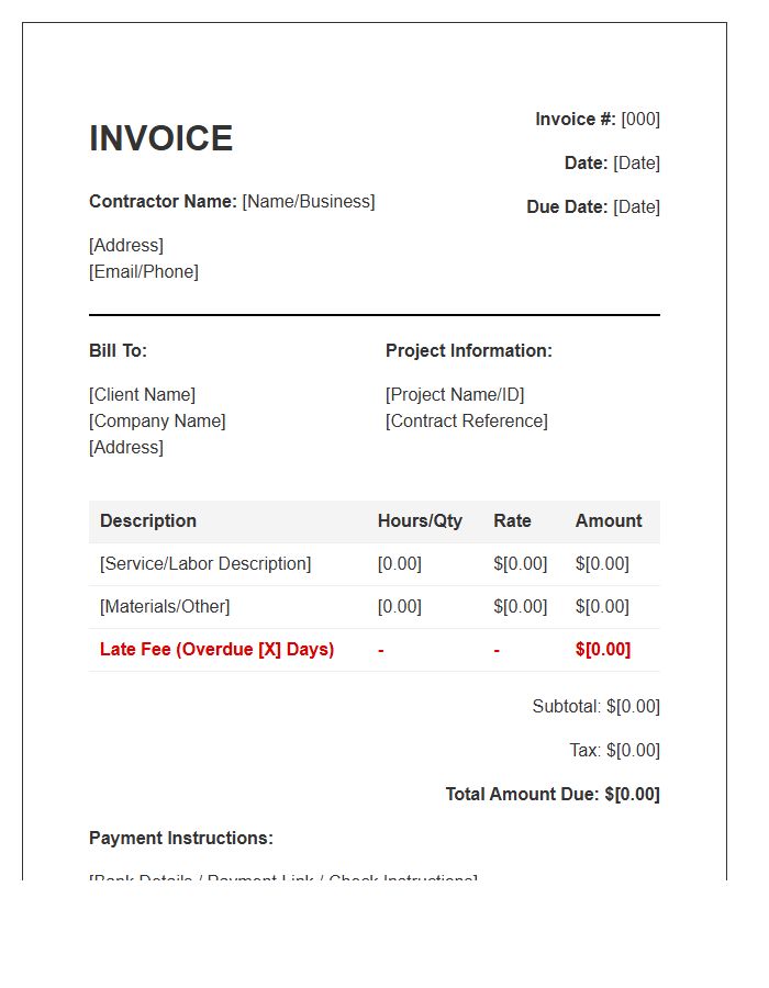 Late Fee Contractor Billing Invoice Template