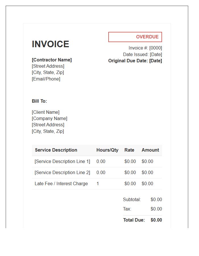 Overdue Contractor Service Invoice Template
