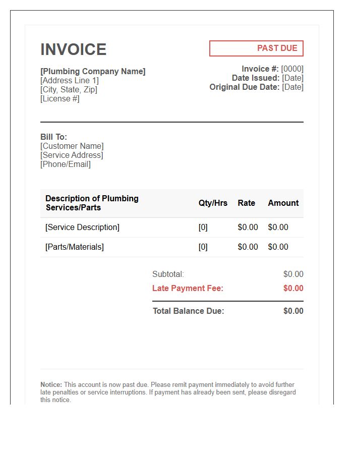 Plumbing Contractor Late Invoice Template