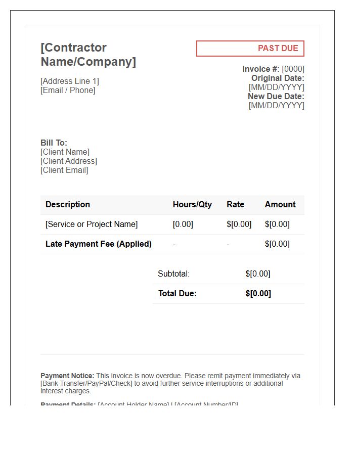 Professional Contractor Late Invoice Template