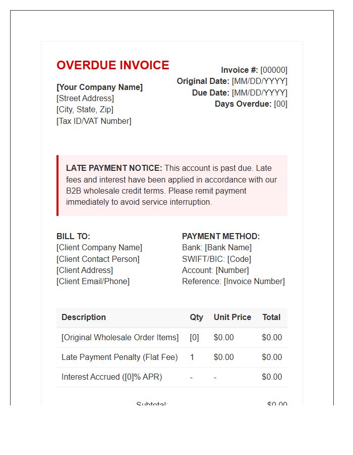 B2B Wholesale Late Payment Invoice Template