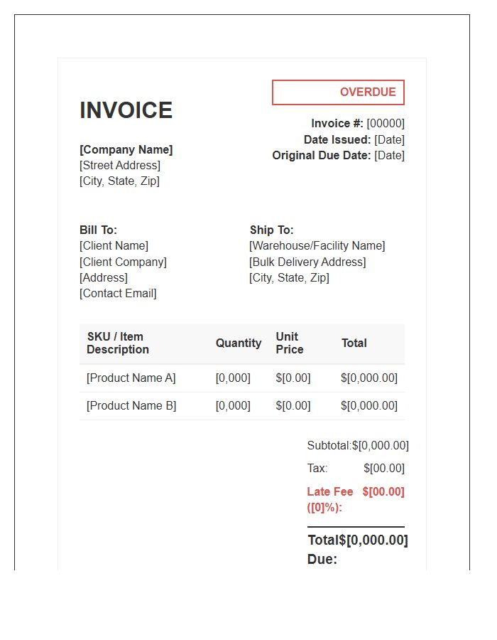 Bulk Order Overdue Payment Invoice Template