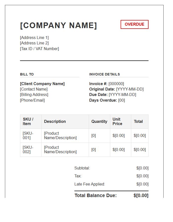 Commercial Wholesale Overdue Invoice Template