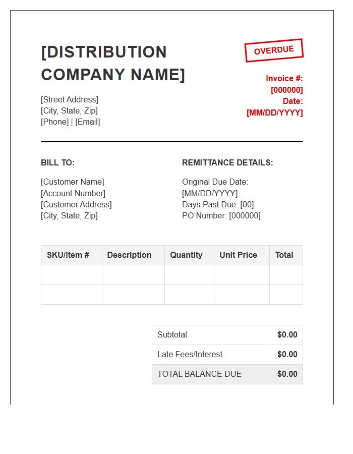Distribution Company Overdue Invoice Template
