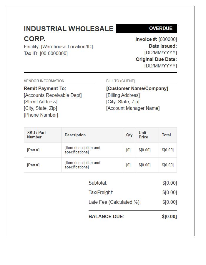 Industrial Wholesale Overdue Invoice Template