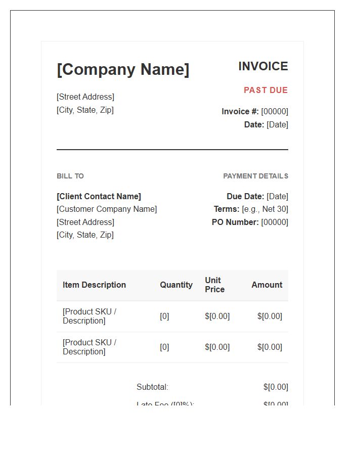 Professional Wholesale Past Due Invoice Template