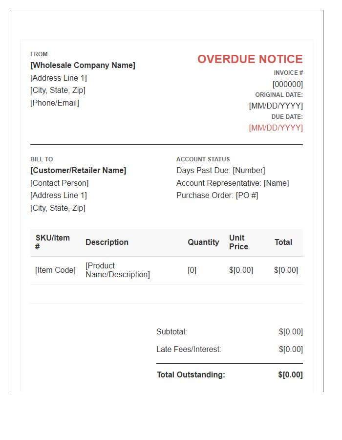 Standard Wholesale Overdue Invoice Template