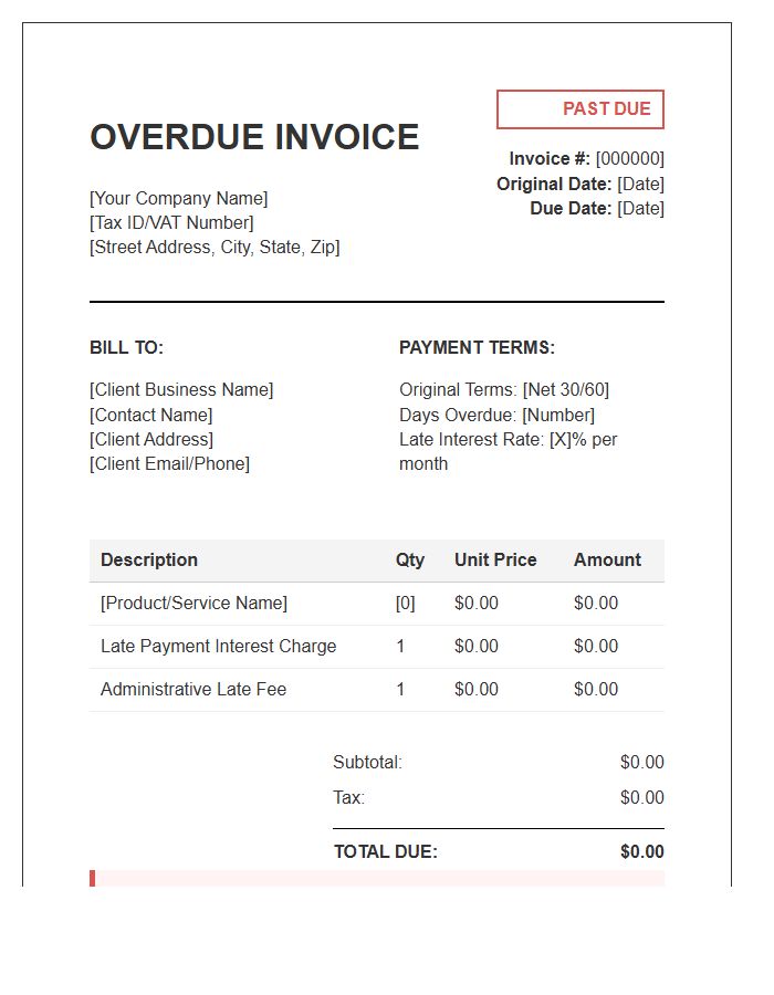 Wholesale Client Late Payment Invoice Template