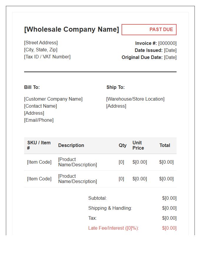 Wholesale Supplier Past Due Invoice Template