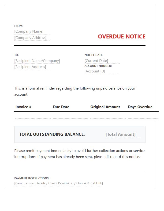 Corporate Overdue Invoice Template Notice