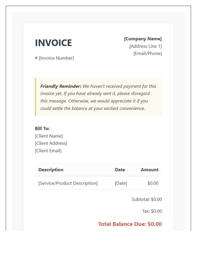 Gentle Outstanding Balance Overdue Invoice Template